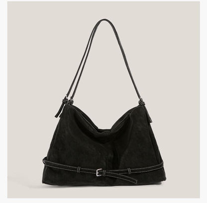 Plain Belted Faux Suede Tote Bag