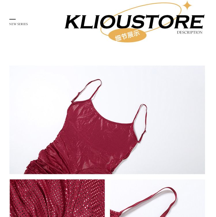 Spaghetti Strap Scoop Neck Plain Ruched Sheath Evening Gown