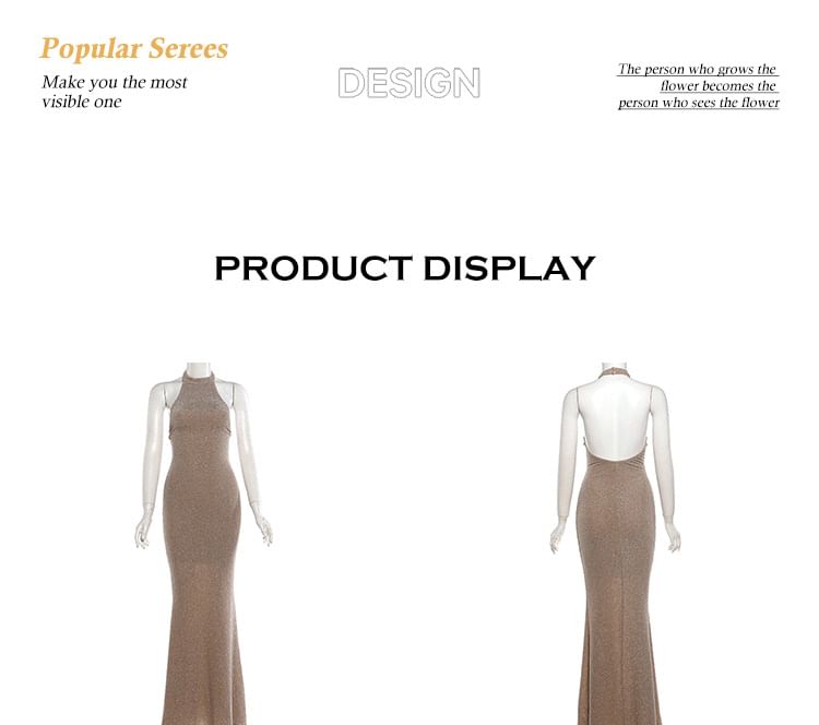 Sleeveless Halter Neck Glitter Mermaid Evening Gown