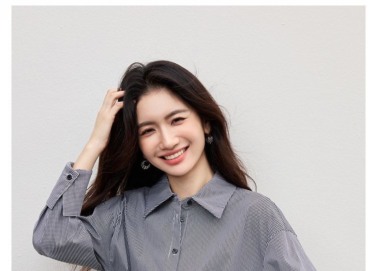 Drop-Shoulder Plaid Shirt with Front Slit