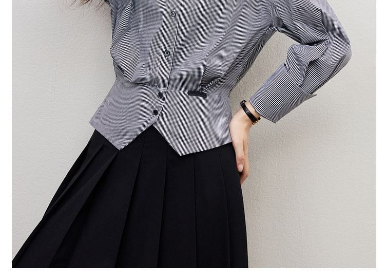 Drop-Shoulder Plaid Shirt with Front Slit