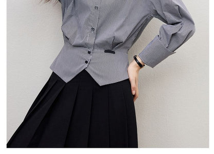 Drop-Shoulder Plaid Shirt with Front Slit