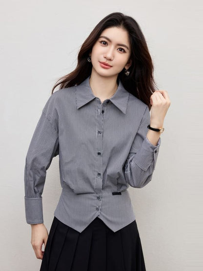 Drop-Shoulder Plaid Shirt with Front Slit