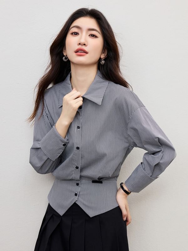Drop-Shoulder Plaid Shirt with Front Slit