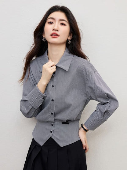 Drop-Shoulder Plaid Shirt with Front Slit
