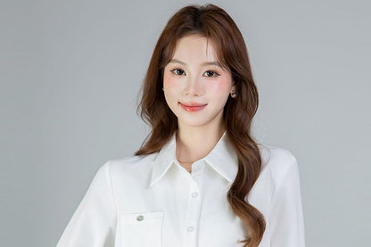 Pocket Front Lace Trim Long Sleeve Shirt with Faux Layer