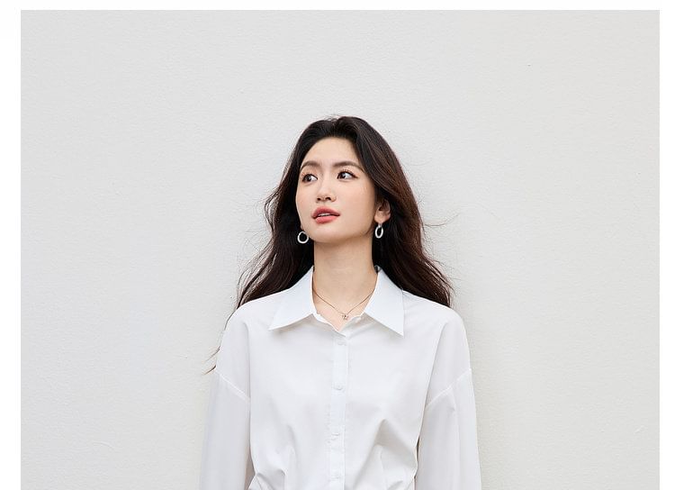 Drop-Shoulder Solid Shirt with Front Slit