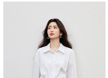 Drop-Shoulder Solid Shirt with Front Slit