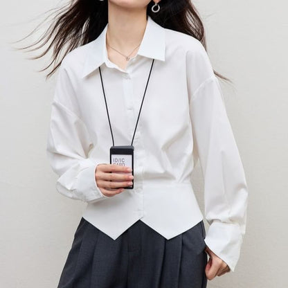 Drop-Shoulder Solid Shirt with Front Slit