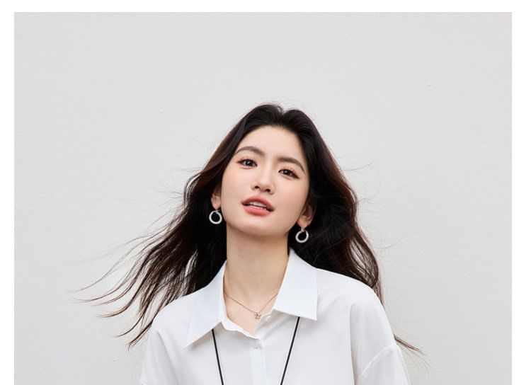 Drop-Shoulder Solid Shirt with Front Slit