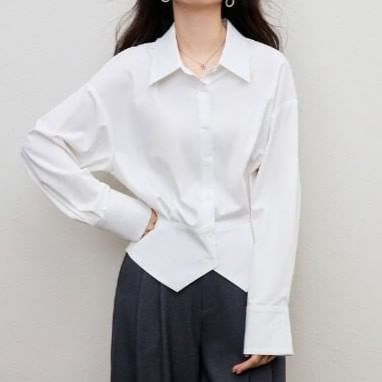 Drop-Shoulder Solid Shirt with Front Slit