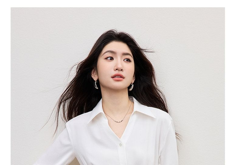 Tie-Waist V-Neck Long Sleeve Shirt in Solid Hue