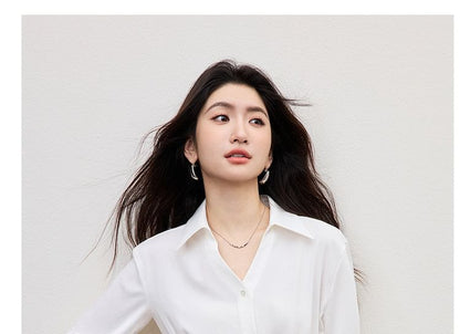 Tie-Waist V-Neck Long Sleeve Shirt in Solid Hue