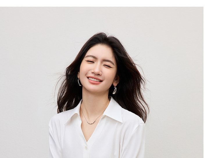 Tie-Waist V-Neck Long Sleeve Shirt in Solid Hue