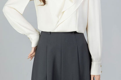 Asymmetrical Cutout Long-Sleeve Blouse in Solid Color