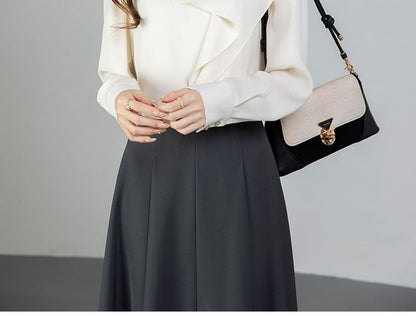 Asymmetrical Cutout Long-Sleeve Blouse in Solid Color