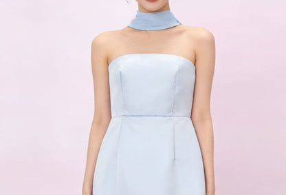 Halter Neck Plain Maxi Sheath Evening Gown