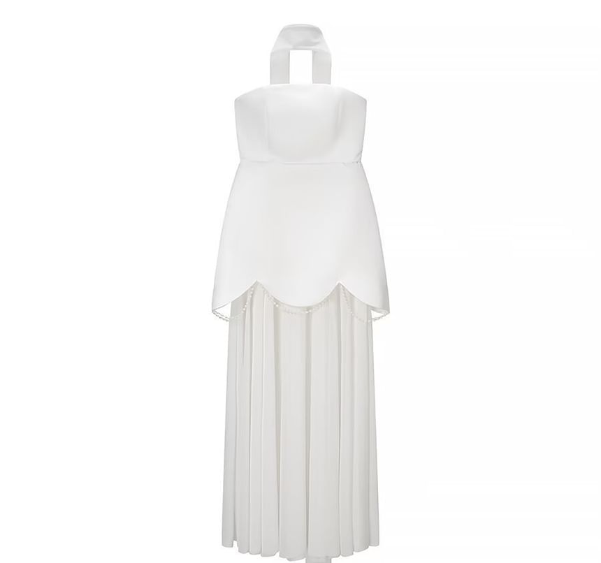 Halter Neck Plain Maxi Sheath Evening Gown