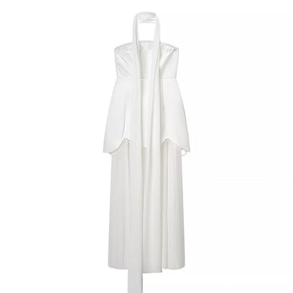 Halter Neck Plain Maxi Sheath Evening Gown