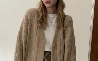 Long Sleeve V-Neck Cable Knit Cardigan