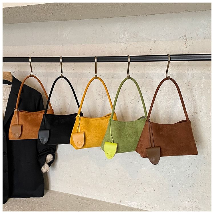 Set: Plain Faux Suede Shoulder Bag + Eyeglasses Holder