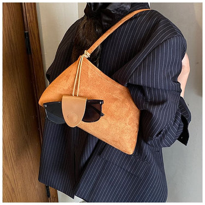 Set: Plain Faux Suede Shoulder Bag + Eyeglasses Holder