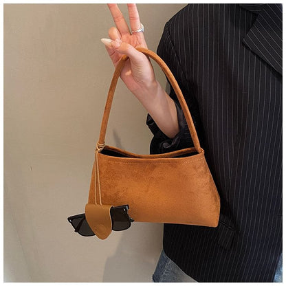 Set: Plain Faux Suede Shoulder Bag + Eyeglasses Holder