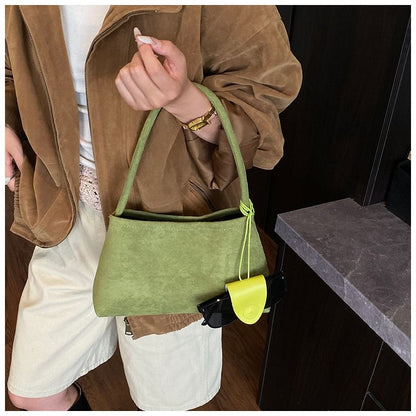 Set: Plain Faux Suede Shoulder Bag + Eyeglasses Holder