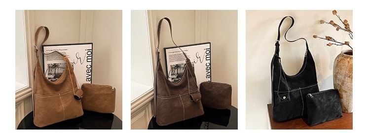 Contrast Stitched Faux Leather Crossbody Bag / Eyeglasses Holder / Pouch / Set