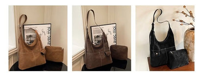 Contrast Stitched Faux Leather Crossbody Bag / Eyeglasses Holder / Pouch / Set