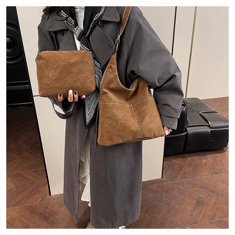 Contrast Stitched Faux Leather Crossbody Bag / Eyeglasses Holder / Pouch / Set