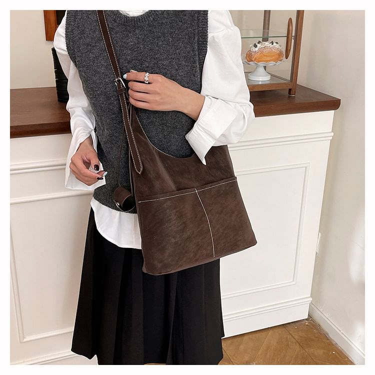 Contrast Stitched Faux Leather Crossbody Bag / Eyeglasses Holder / Pouch / Set