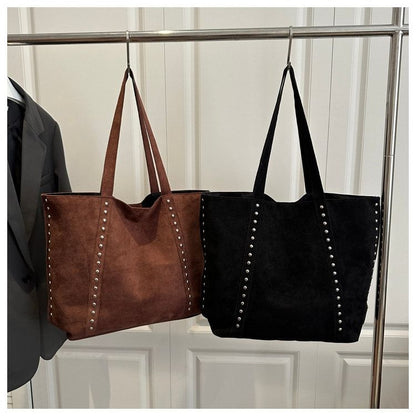 Plain Studded Faux Suede Tote Bag