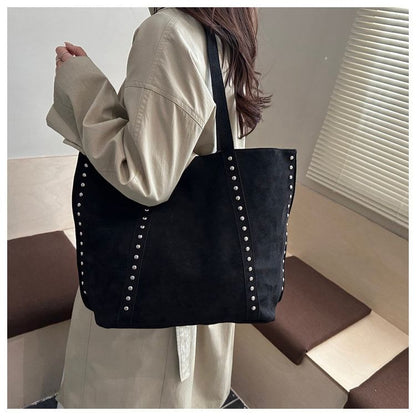 Plain Studded Faux Suede Tote Bag