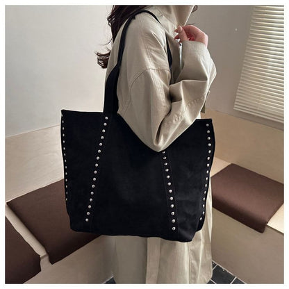 Plain Studded Faux Suede Tote Bag