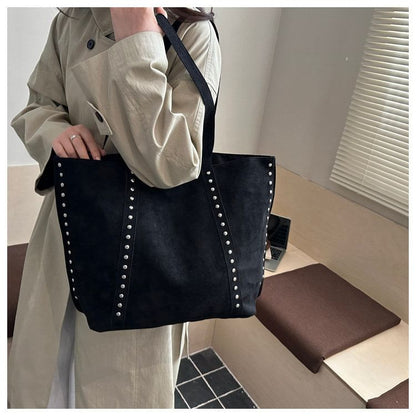 Plain Studded Faux Suede Tote Bag