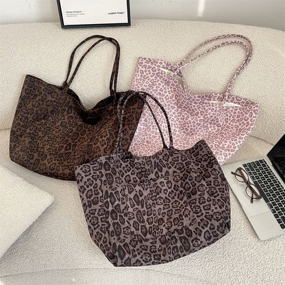 Leopard Print Faux Suede Tote Bag