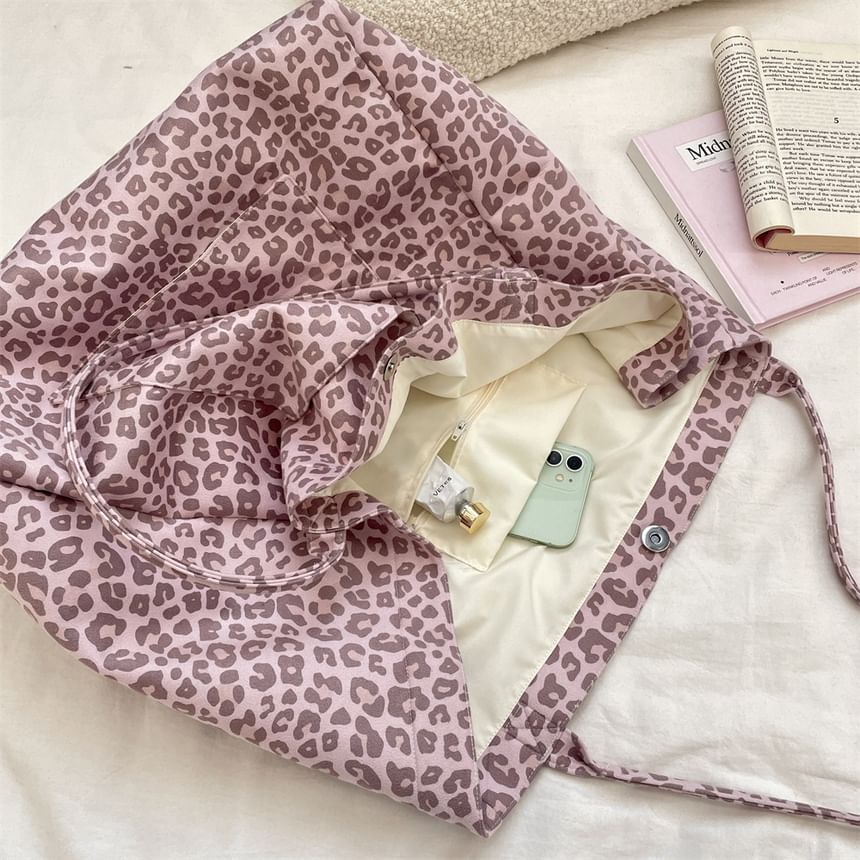 Leopard Print Faux Suede Tote Bag