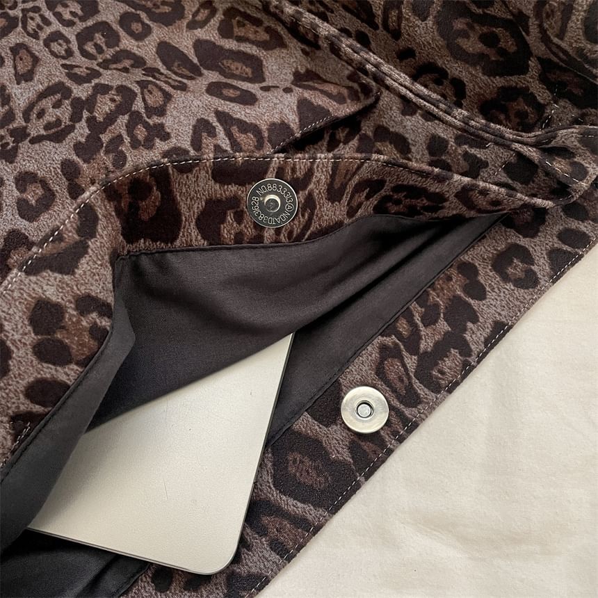 Leopard Print Faux Suede Tote Bag