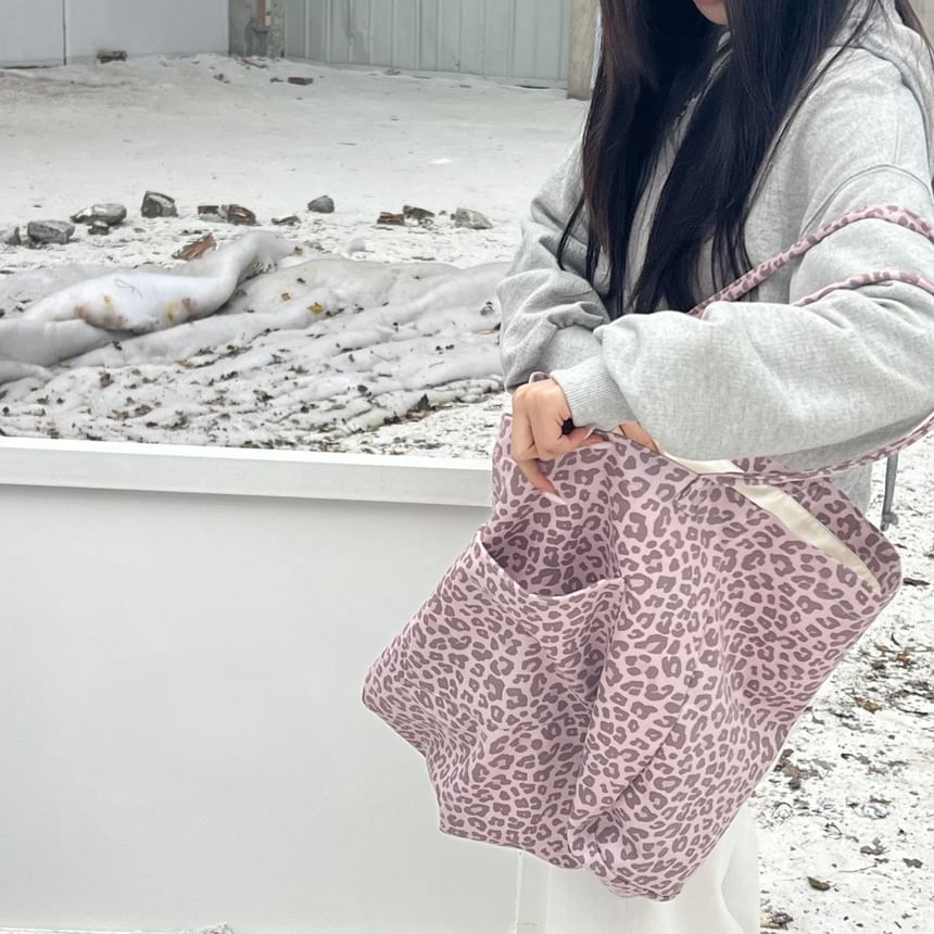 Leopard Print Faux Suede Tote Bag