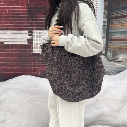 Leopard Print Faux Suede Tote Bag
