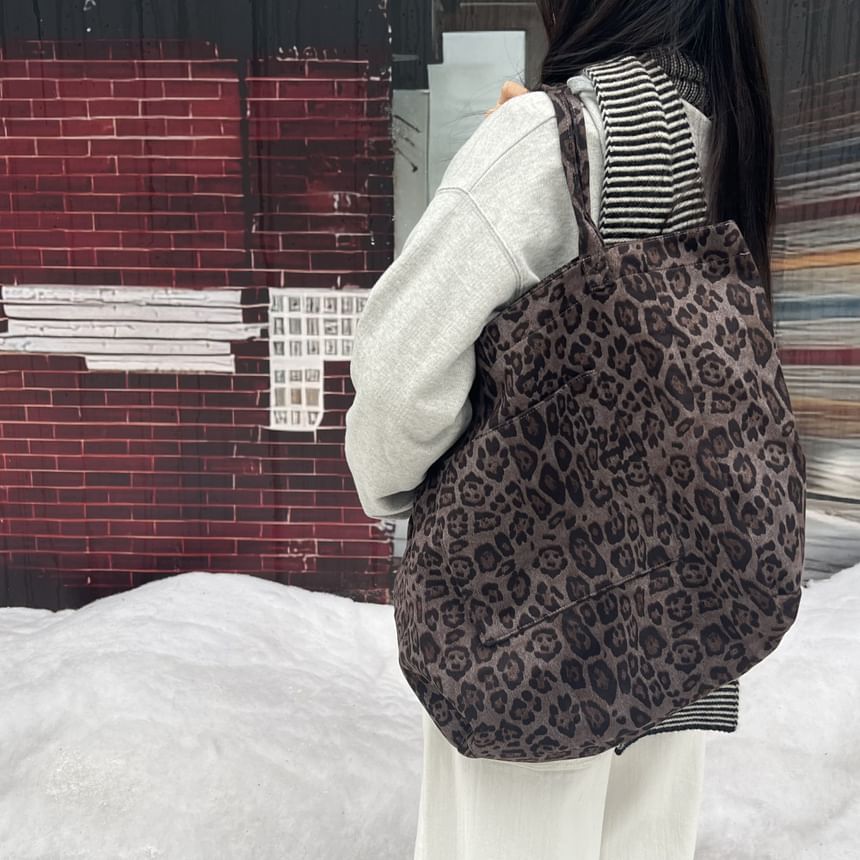 Leopard Print Faux Suede Tote Bag