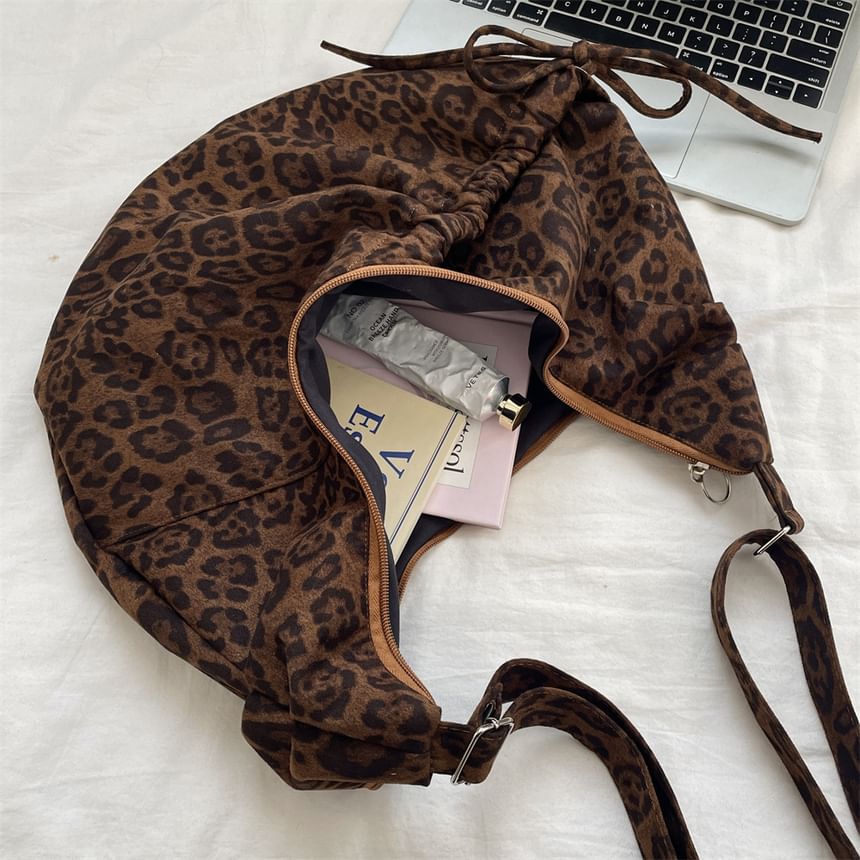 Leopard Print Faux Suede Crossbody Bag