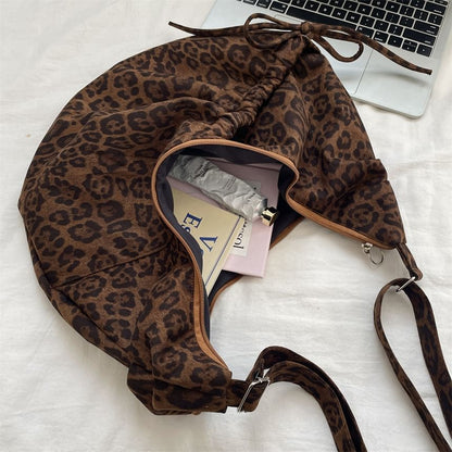 Leopard Print Faux Suede Crossbody Bag