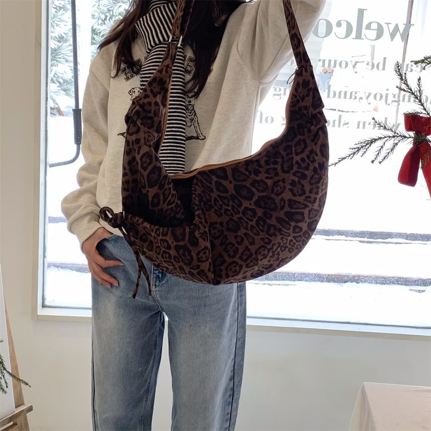 Leopard Print Faux Suede Crossbody Bag