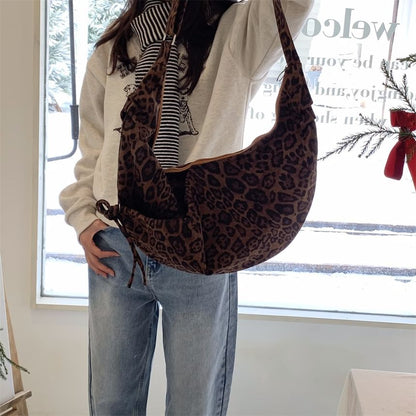 Leopard Print Faux Suede Crossbody Bag