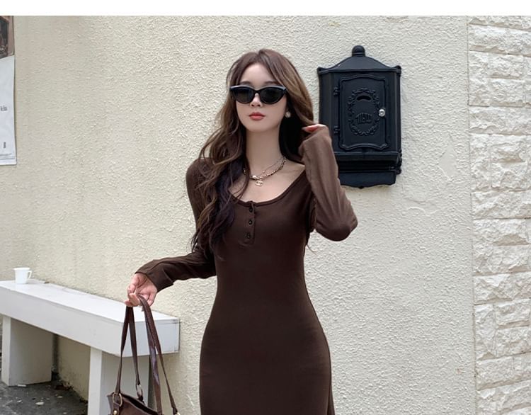 Henley Long Sleeve Mermaid Maxi Dress