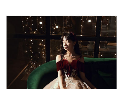 Cold-Shoulder Floral Applique Two-Tone A-Line Mesh Evening Gown