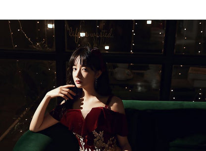 Cold-Shoulder Floral Applique Two-Tone A-Line Mesh Evening Gown