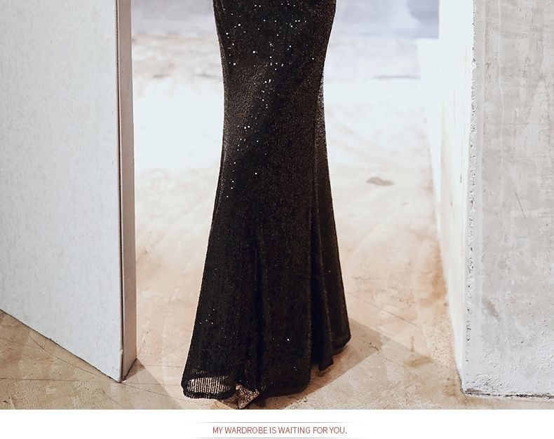 One-Shoulder Sequined Mermaid Evening Gown